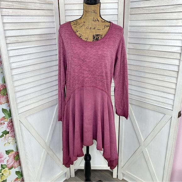 J. Bee Mixed Media Drop Waist Scarf Hem Knit Tunic Shirt Large - Picture 1 of 10